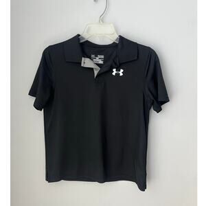 Under Armour Matchplay Polo Shirt Black Short Sleeves Golf Boys Youth Large